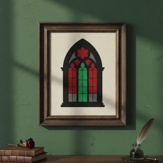 Gothic Stained Glass Window Cross Stitch Kit - Dark Academia Wall Art
