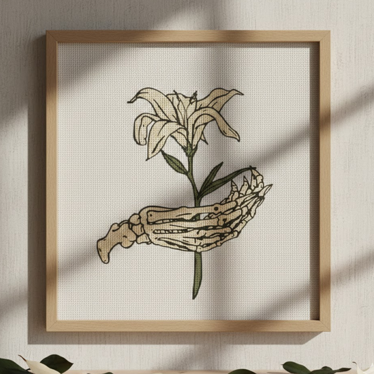 Skeleton Hands & Lily Cross Stitch Pattern - Gothic Dark Academia PDF