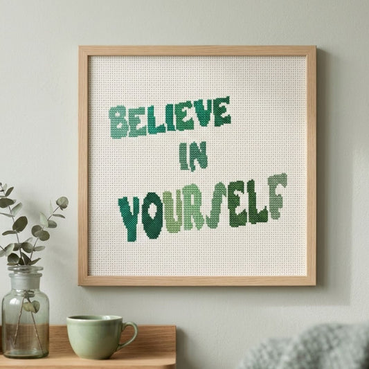 Believe In Yourself Cross Stitch Pattern – Green Ombre Motivational Typography PDF