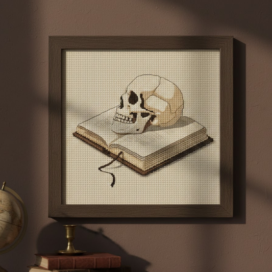 Dark Academia Skull & Book Cross Stitch Pattern - Gothic Memento Mori PDF
