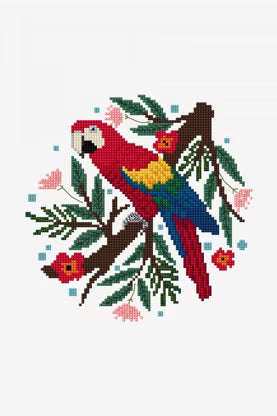 Vibrant Red Macaw Cross Stitch Pattern Digital Download Tropical Bird Embroidery Hoop Art Instant DIY Craft Modern Jungle Decor