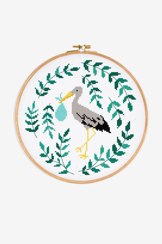 Stork Baby Delivery Cross Stitch Pattern Digital Download Boy Nursery Embroidery Instant DIY Craft File