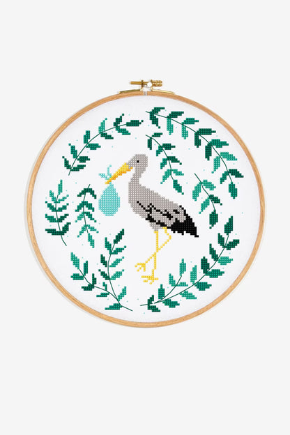 Stork Baby Delivery Cross Stitch Pattern Digital Download Boy Nursery Embroidery Instant DIY Craft File