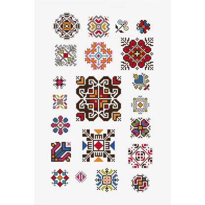 Traditional Folk Art Cross Stitch Pattern Digital Download Geometric Motifs Embroidery Instant DIY Craft File Sampler Decor