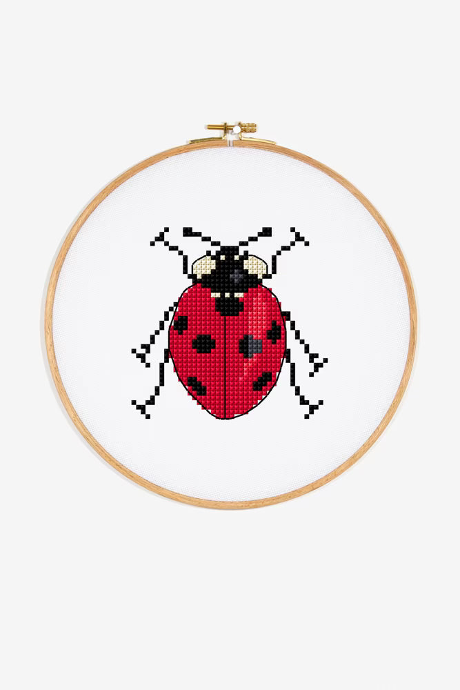 Cute Ladybug Cross Stitch Pattern Digital Download Insect Embroidery Hoop Art Instant DIY Craft Modern Bug Decor File