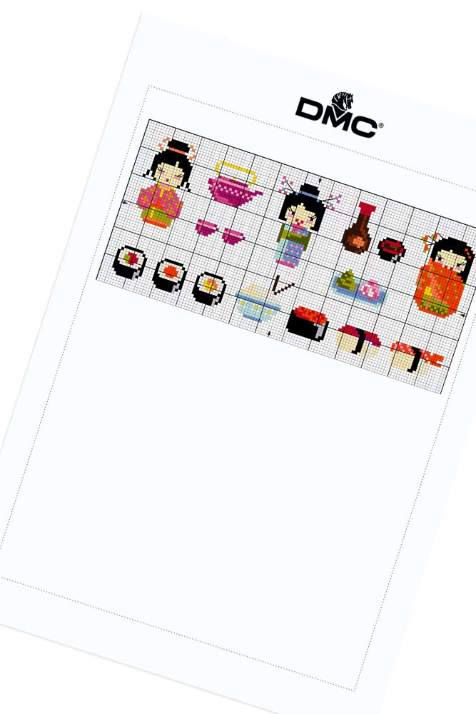 Kawaii Japanese Motif Cross Stitch Pattern Digital Download Sushi Kokeshi Doll Embroidery Instant DIY Craft Mini Sampler File