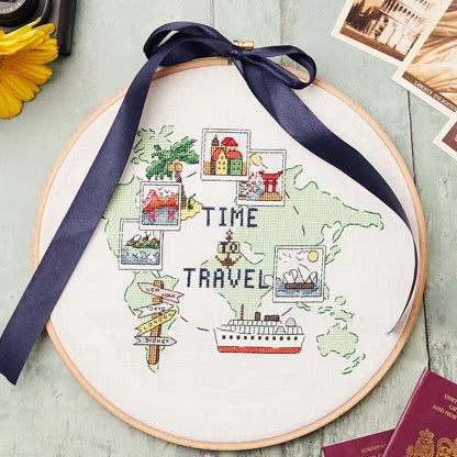 Time To Travel World Map Cross Stitch Pattern Digital Download Global Landmark Embroidery Instant DIY Craft Vacation Memory Hoop Art