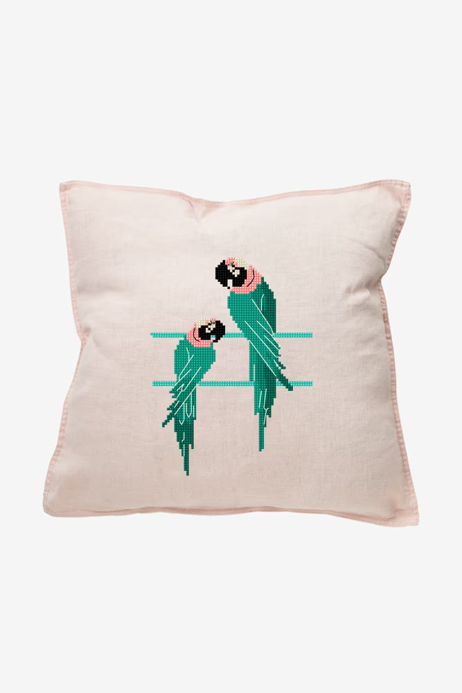 Green Parrot Pattern Digital Download Tropical Bird Embroidery Instant DIY Craft Modern Lovebird Decor