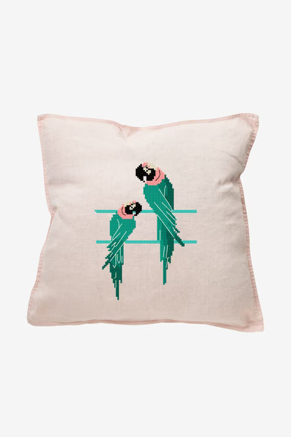 Green Parrot Pattern Digital Download Tropical Bird Embroidery Instant DIY Craft Modern Lovebird Decor