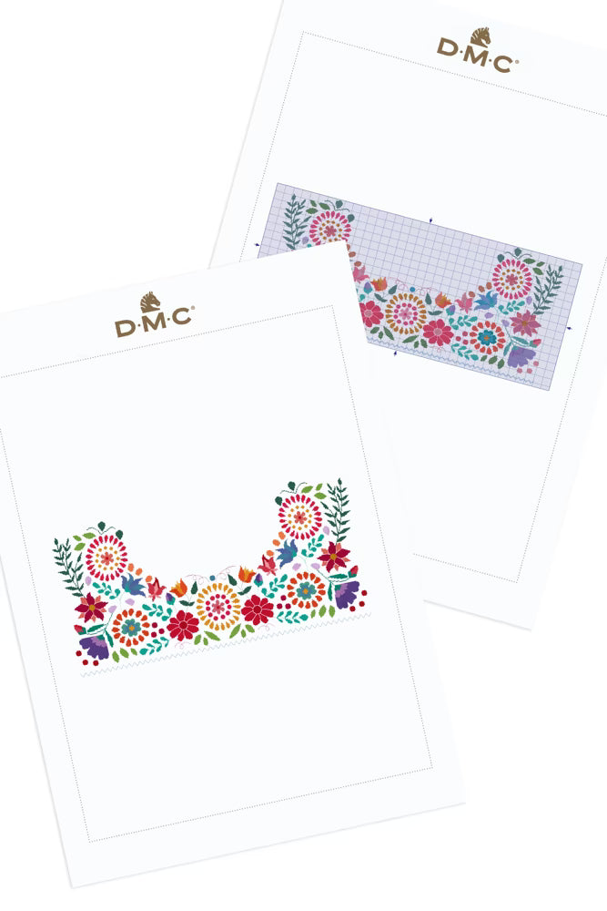 Colorful Folk Art Floral Neckline Cross Stitch Pattern Digital Download Vibrant Embroidery Instant DIY Craft Clothing Motif File