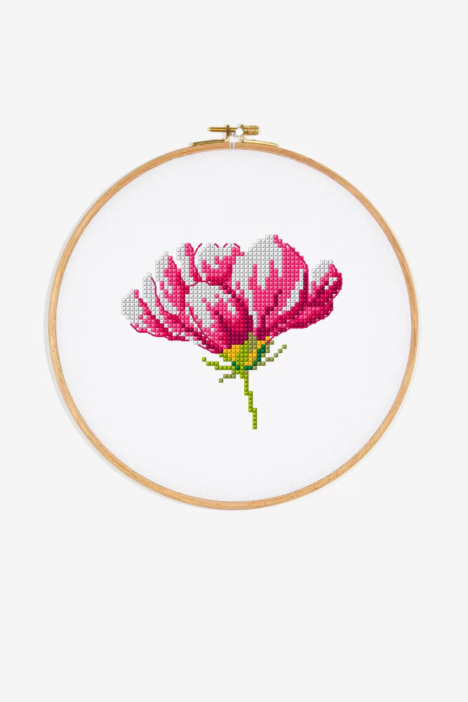 Pink Peony Flower Cross Stitch Pattern Digital Download Botanical Embroidery Hoop Art Instant DIY Craft Modern Floral Decor File