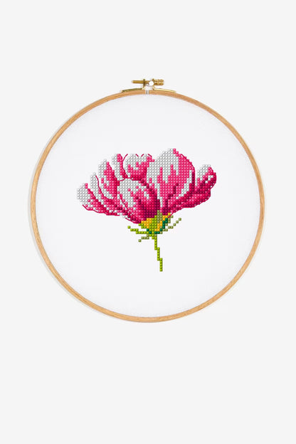 Pink Peony Flower Cross Stitch Pattern Digital Download Botanical Embroidery Hoop Art Instant DIY Craft Modern Floral Decor File