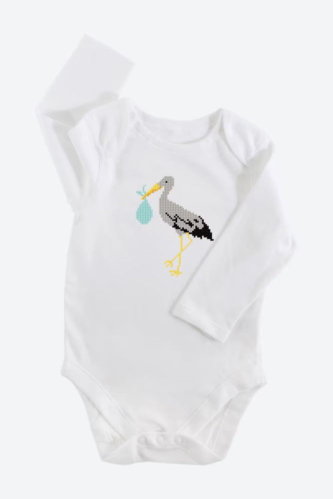 Stork Baby Delivery Cross Stitch Pattern Digital Download Boy Nursery Embroidery Instant DIY Craft File