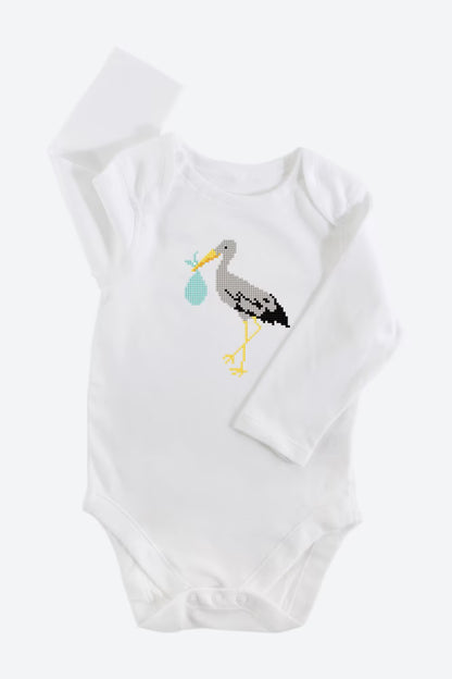 Stork Baby Delivery Cross Stitch Pattern Digital Download Boy Nursery Embroidery Instant DIY Craft File
