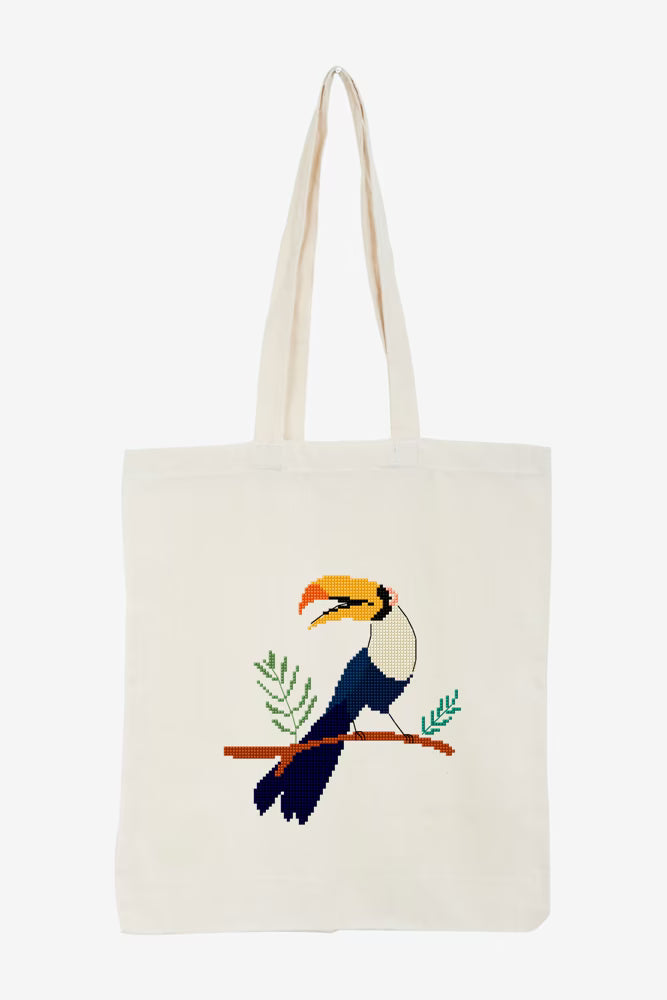 Tropical Toucan Cross Stitch PDF Pattern Instant Download Jungle Bird Pillow Embroidery Modern DIY Craft File