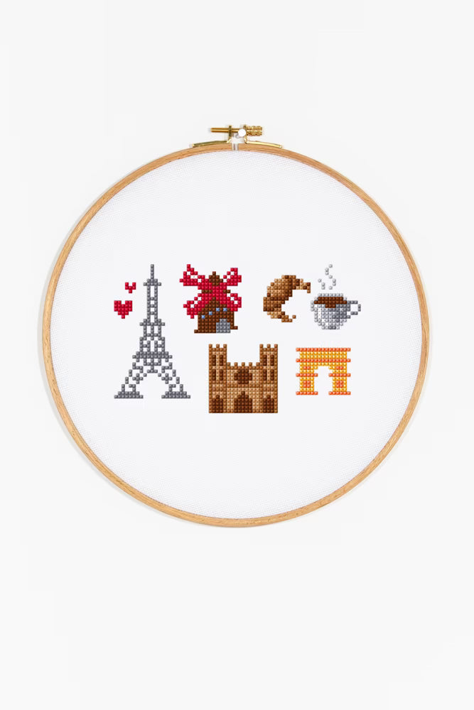 Paris Landmarks Cross Stitch Pattern Digital Download French Motif Embroidery Instant DIY Craft Eiffel Tower Hoop Art File