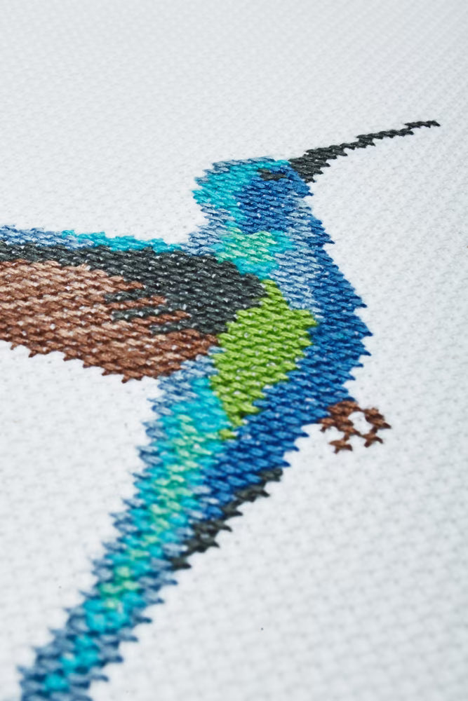 Blue Hummingbird Cross Stitch Pattern Digital Download Bird Embroidery Hoop Art Instant DIY Craft Modern Nature Decor