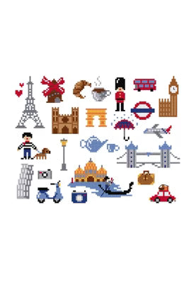 Paris Landmarks Cross Stitch Pattern Digital Download French Motif Embroidery Instant DIY Craft Eiffel Tower Hoop Art File