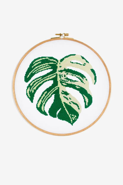 Variegated Monstera Leaf Cross Stitch Pattern Digital Download Plant Embroidery Instant DIY Craft Boho Botanical Decor File
