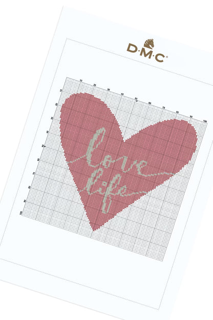 Romantic Pink Heart Cross Stitch PDF Pattern Instant Download Cursive Text Motif Modern Embroidery DIY Craft File