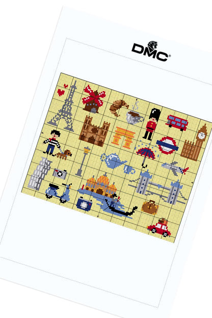Paris Landmarks Cross Stitch Pattern Digital Download French Motif Embroidery Instant DIY Craft Eiffel Tower Hoop Art File