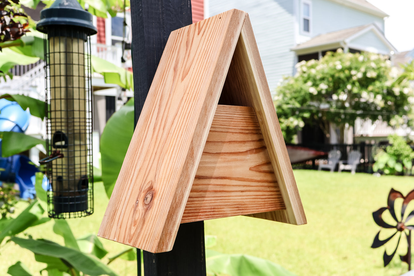 Handcrafted Modern A-Frame Wooden Birdhouse – Rustic Garden Sanctuary