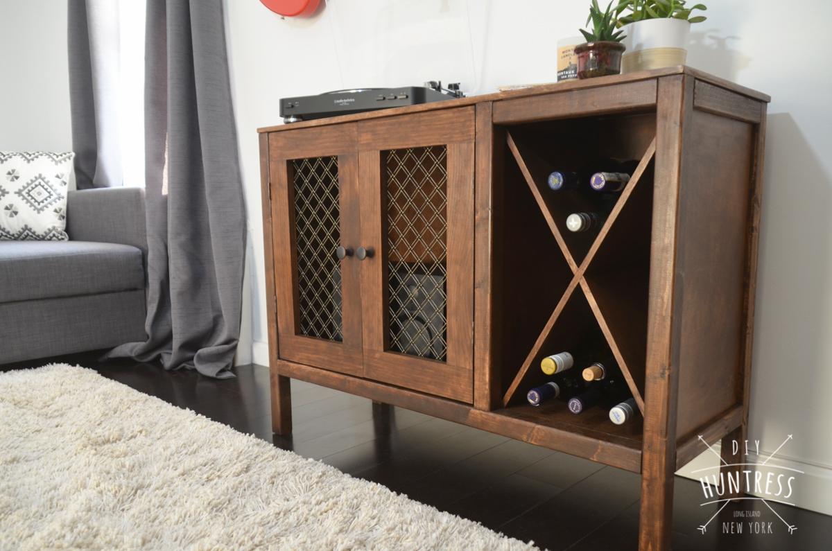 Handcrafted Rustic Wooden Record Player Console & Wine Storage Sideboard