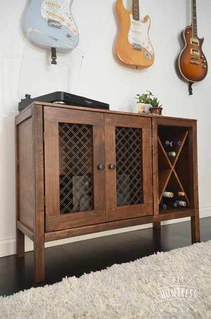 Handcrafted Rustic Wooden Record Player Console & Wine Storage Sideboard