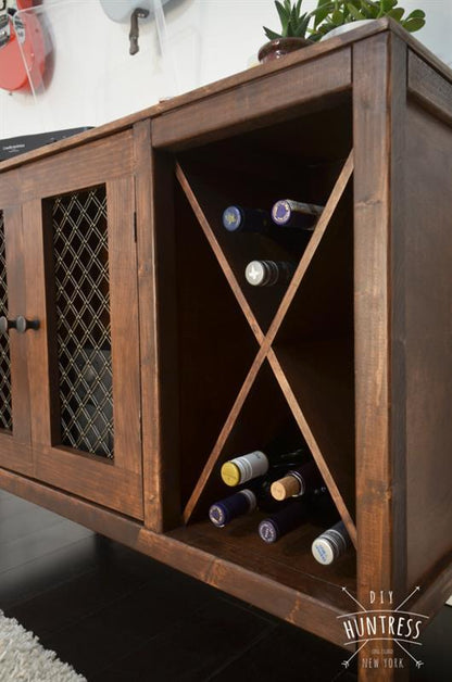 Handcrafted Rustic Wooden Record Player Console & Wine Storage Sideboard