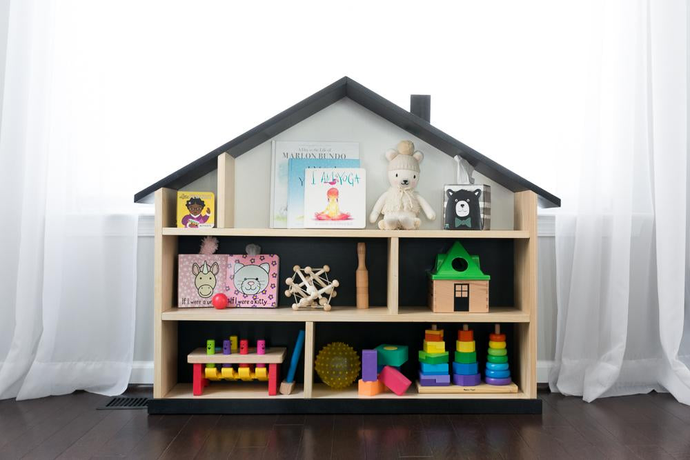 Handcrafted House-Shaped Wooden Bookcase & Dollhouse Storage