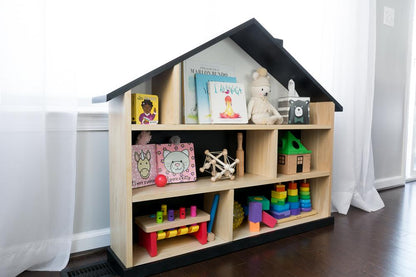 Handcrafted House-Shaped Wooden Bookcase & Dollhouse Storage