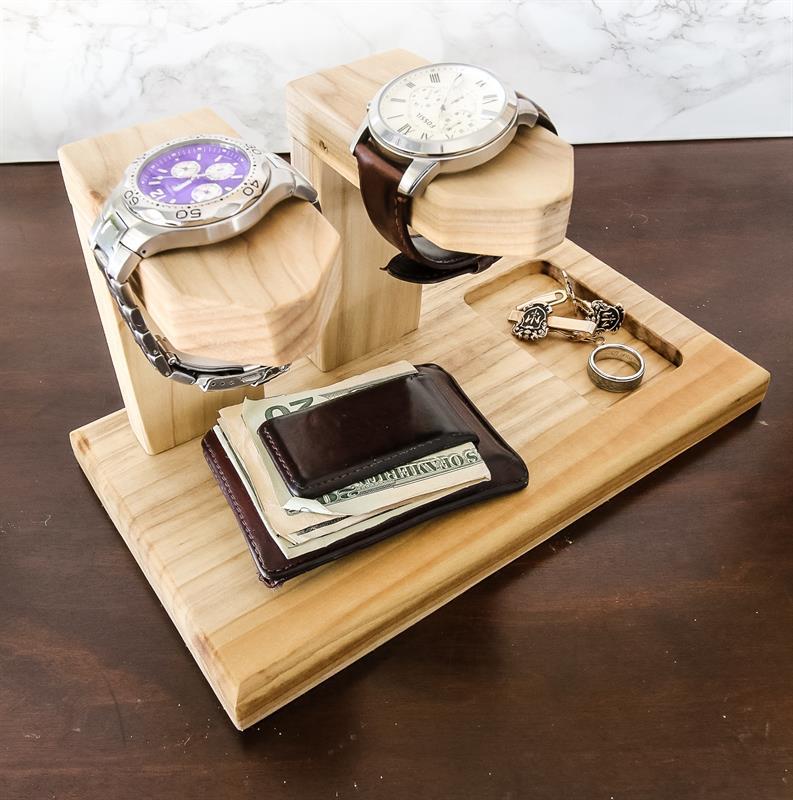 Handcrafted Wooden Men’s Valet Tray – Bedside EDC Organizer