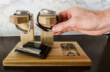 Handcrafted Wooden Men’s Valet Tray – Bedside EDC Organizer