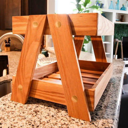 Handcrafted Two-Tier Wooden A-Frame Stand – Rustic Countertop Organizer
