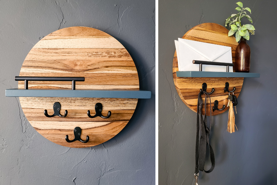 Handcrafted Round Wooden Key & Mail Organizer – Wall-Mounted Entryway Storage