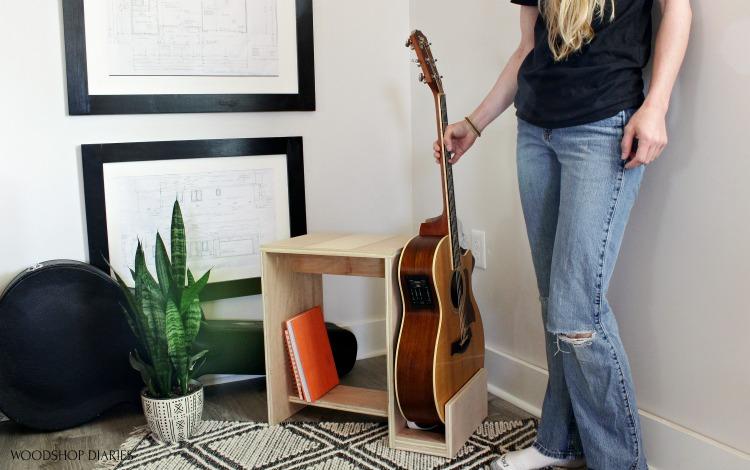 Handcrafted Wooden Guitar Stand & Side Table – Multi-Functional Music Studio Furniture