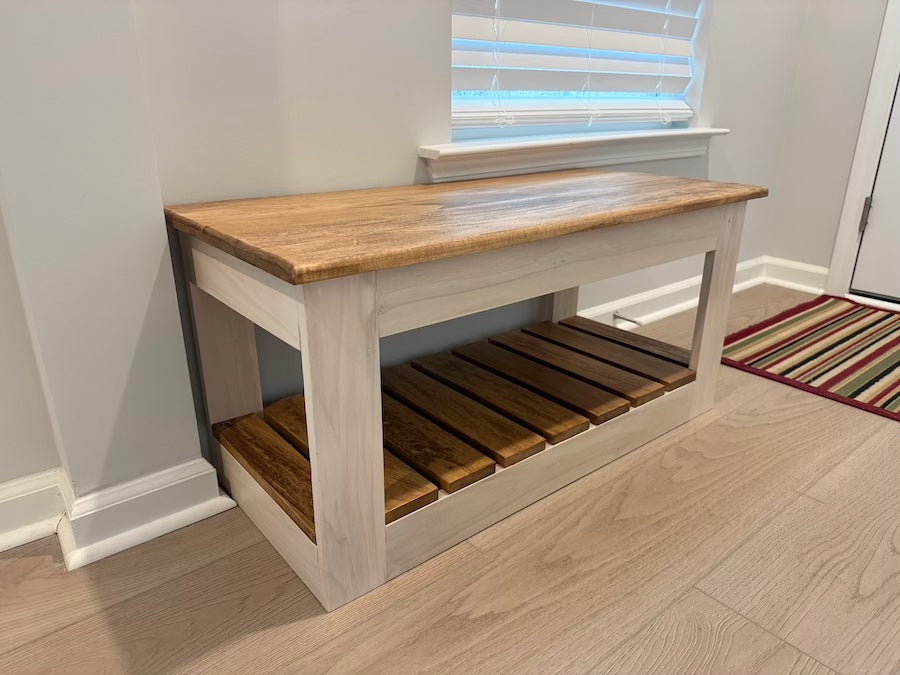 Handcrafted Two-Tone Farmhouse Entryway Bench with Shoe Storage