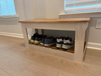 Handcrafted Two-Tone Farmhouse Entryway Bench with Shoe Storage