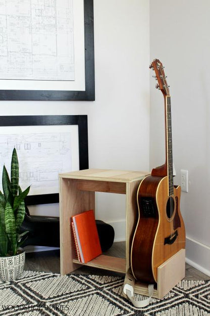 Handcrafted Wooden Guitar Stand & Side Table – Multi-Functional Music Studio Furniture