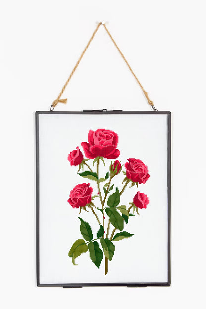 Red Rose Cross Stitch Pattern Digital Download Floral Tote Bag Embroidery Design Instant DIY Botanical Needlepoint Craft File