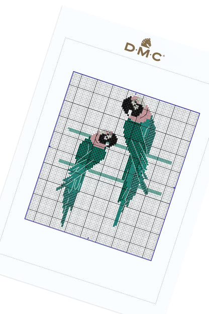 Green Parrot Pattern Digital Download Tropical Bird Embroidery Instant DIY Craft Modern Lovebird Decor