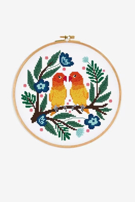 Tropical Lovebirds Cross Stitch Pattern Digital Download Botanical Bird Embroidery Instant DIY Craft Romantic Floral Hoop Art File