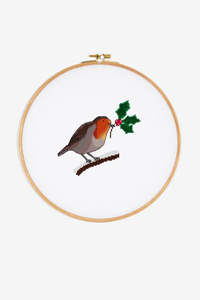 Winter Robin Cross Stitch PDF Pattern Instant Download Christmas Bird Pillow Embroidery Modern Holiday DIY Craft File