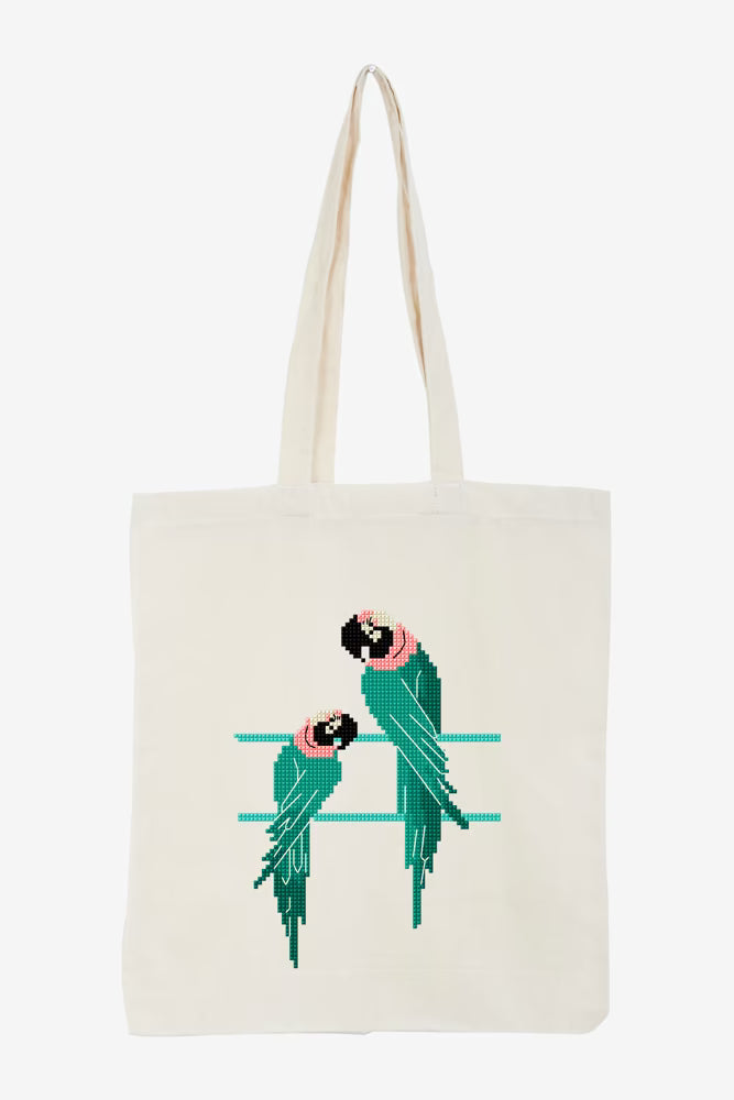Green Parrot Pattern Digital Download Tropical Bird Embroidery Instant DIY Craft Modern Lovebird Decor