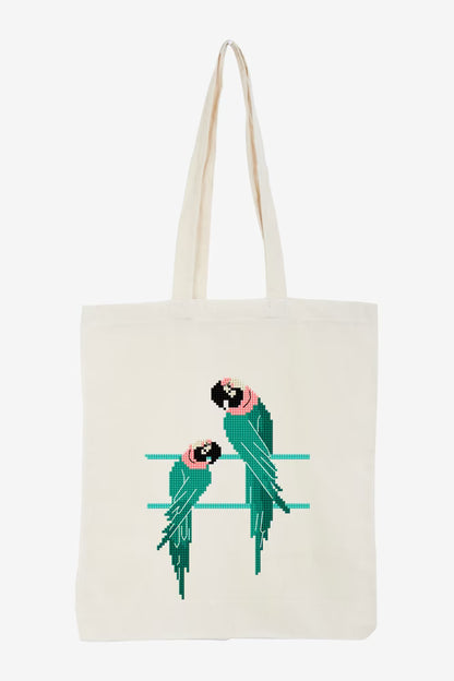 Green Parrot Pattern Digital Download Tropical Bird Embroidery Instant DIY Craft Modern Lovebird Decor