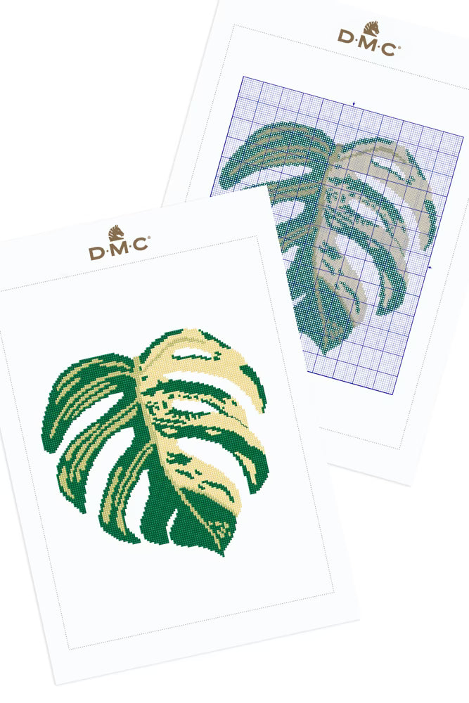 Variegated Monstera Leaf Cross Stitch Pattern Digital Download Plant Embroidery Instant DIY Craft Boho Botanical Decor File