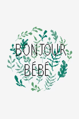 Bonjour Bébé Cross Stitch PDF Pattern Instant Download Botanical Wreath Tote Bag Embroidery Modern DIY Craft French Nursery