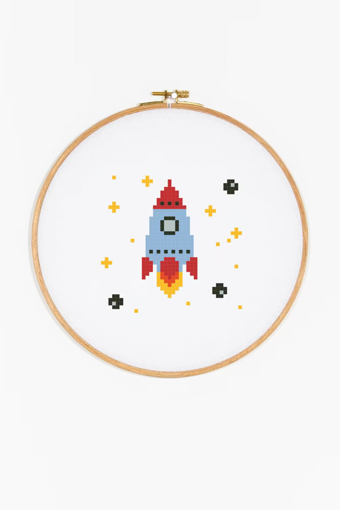 Cute Pixel Art Rocket Cross Stitch Digital File Space DIY Needlepoint Pattern Instant Download Astronomy Nursery Craft