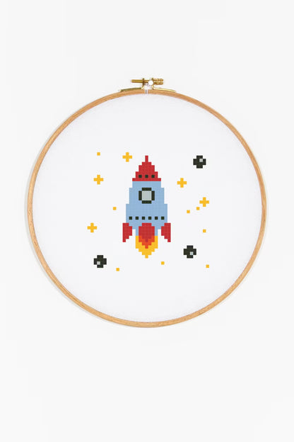 Cute Pixel Art Rocket Cross Stitch Digital File Space DIY Needlepoint Pattern Instant Download Astronomy Nursery Craft