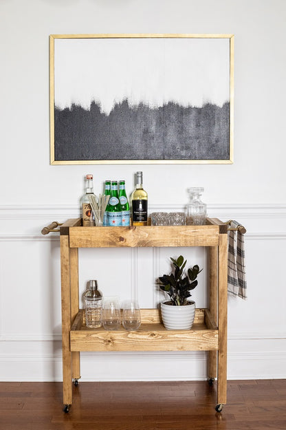 Handcrafted Rustic Wooden Bar Cart – Modern Entertainer’s Serving Trolley